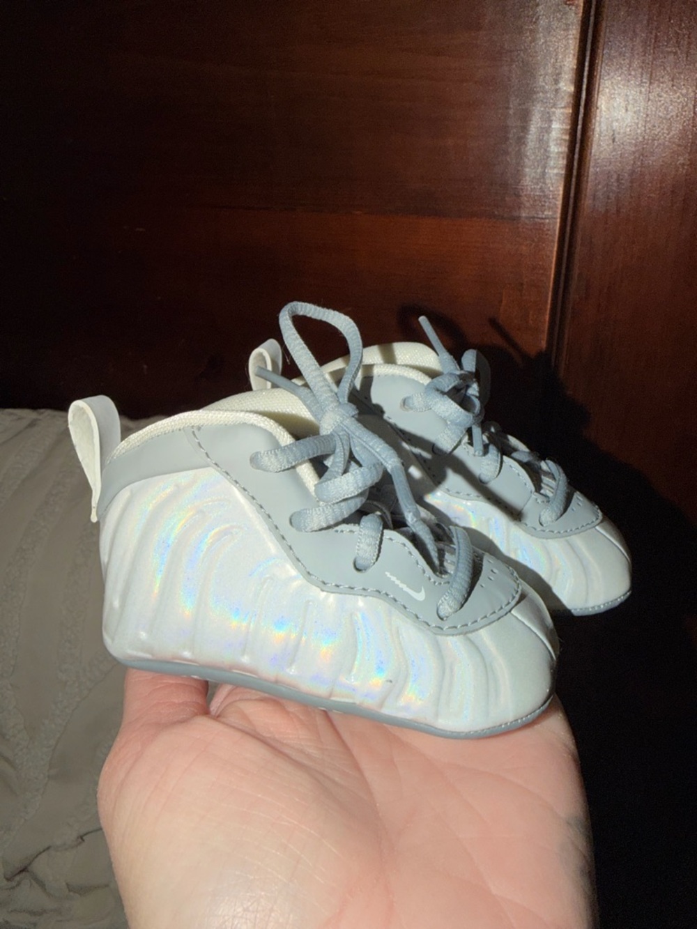 Nike Baby Iridescent White & Light Gray Lace-Up Sneakers “Rainbow Pixel” 2C